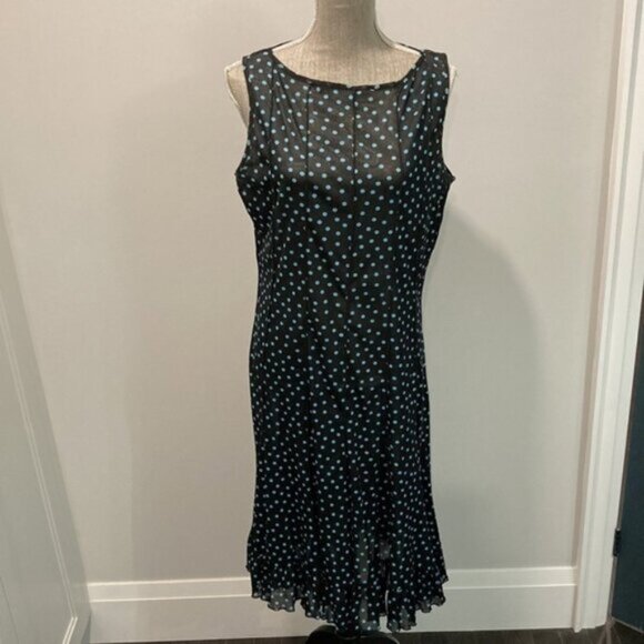 LAURA Black Sheer Polka Dot Sleeveless Dress 14 - Picture 9 of 12